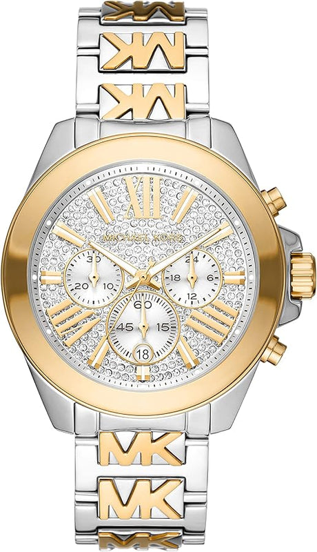 Michael Kors Wren Chronograph Crystals Silver Two Tone Steel Strap Watch for Women - MK6953 Authentic Buy Shop Now