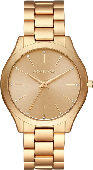 Michael Kors Slim Runway Quartz Gold Dial Gold Steel Strap Watch For Women - MK4501 Authentic Buy Shop Now