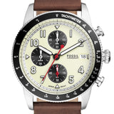 Fossil Sport Tourer Chronograph White Dial Brown Leather Strap Watch for Men - FS6042 Authentic Buy Shop Now