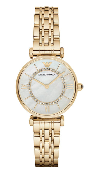 Emporio Armani Gianni T Bar White Mother of Pearl Dial Gold Steel Strap Watch For Women - AR1907 Authentic Buy Shop Now