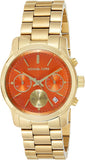 Michael Kors Runway Chronograph Orange Dial Gold Steep Strap Watch For Women - MK6162 Authentic Buy Shop Now