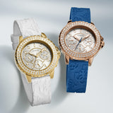 Guess Crown Jewel Multifunction Diamonds White Dial White Leather Strap Watch for Women - GW0411L1 Authentic Buy Shop Now