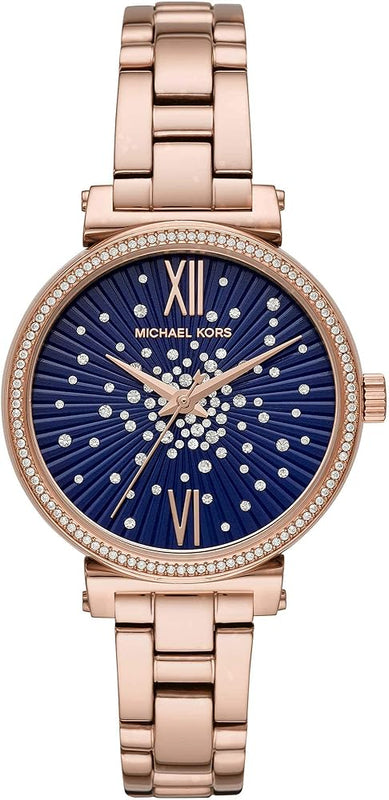 Michael Kors Sofie Analog Quartz Blue Dial Rose Gold Steel Strap Watch For Women - MK3971 Authentic Buy Shop Now