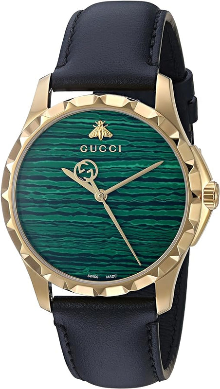 Gucci Le Marche Des Merveilles Quartz Green Dial Black Leather Strap Watch For Women - YA126463 Authentic Buy Shop Now