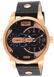 Diesel Mini Daddy Dual Time Black & Gold Dial Black Leather Strap Watch For Men - DZ7317 Authentic Buy Shop Now