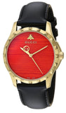 Gucci G Timeless Coral Red Dial Black Leather Strap Watch For Men - YA126464 Authentic Buy Shop Now