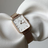 Daniel Wellington Quadro Melrose White Dial Gold Mesh Strap Watch For Women - DW00100431 Authentic Buy Shop Now