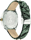 Versace Shadov Quartz Silver Dial Snakeskin Green Leather Strap Watch for Women - VEBM00718