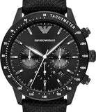 Emporio Armani Mario Chronograph Quartz Black Dial Black Nylon Strap Watch For Men - AR11453 Authentic Buy Shop Now