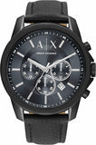 Armani Exchange Banks Chronograph Black Dial Black Leather Strap Watch For Men - AX1724 Authentic Buy Shop Now