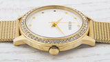 Guess Chelsea Crystals Mother of Pearl White Dial Gold Mesh Bracelet Watch For Women - W0647L7 Authentic Buy Shop Now
