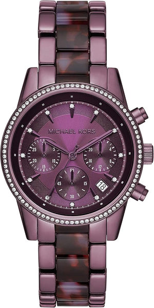 Michael Kors Ritz Chronograph Purple Dial Purple Steel Strap Watch For Women - MK6720 Authentic Buy Shop Now