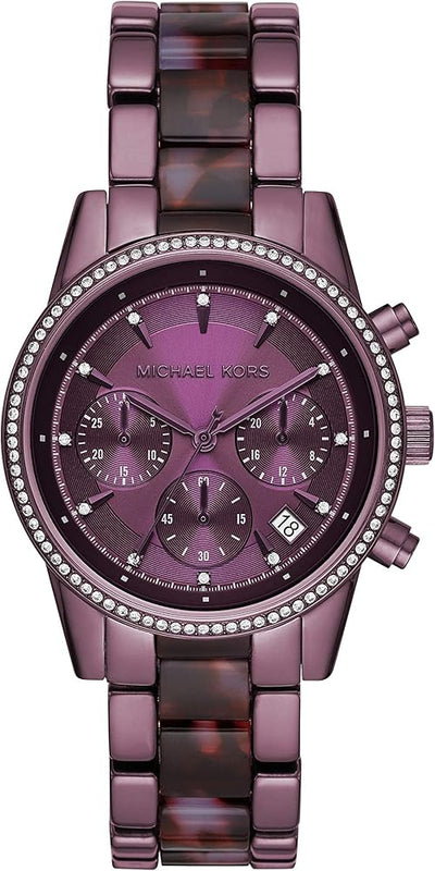 Michael Kors Ritz Chronograph Purple Dial Purple Steel Strap Watch For Women - MK6720 Authentic Buy Shop Now