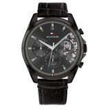 Tommy Hilfiger Baker Chronograph Black Dial Black Leather Strap Watch For Men - 1710452 Authentic Buy Shop Now