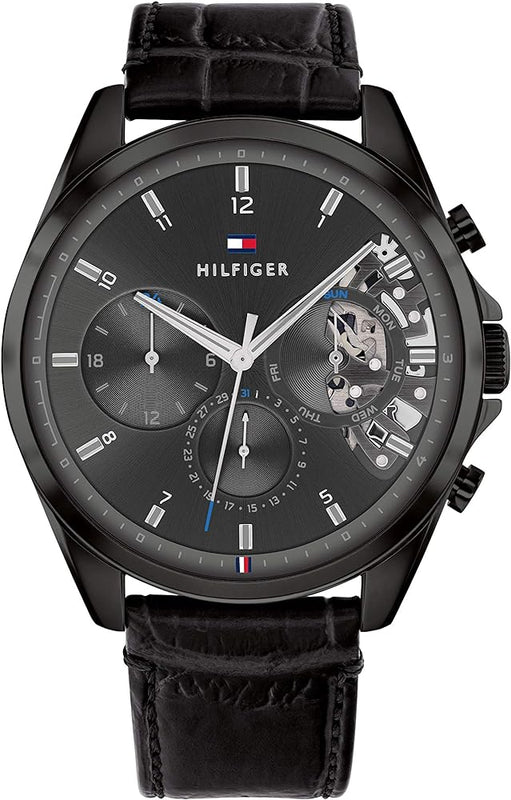 Tommy Hilfiger Baker Chronograph Black Dial Black Leather Strap Watch For Men - 1710452 Authentic Buy Shop Now