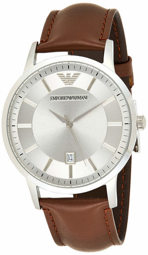 Emporio Armani Renato Silver Dial Brown Leather Strap Watch For Men - AR2463 Authentic Buy Shop Now
