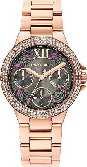 Michael Kors Camille Chronograph Grey Dial Rose Gold Steel Strap Watch For Women - MK6983 Authentic Buy Shop Now
