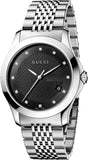 Gucci G Timeless Diamonds Black Dial Silver Steel Strap Watch For Men - YA126405 Authentic Buy Shop Now