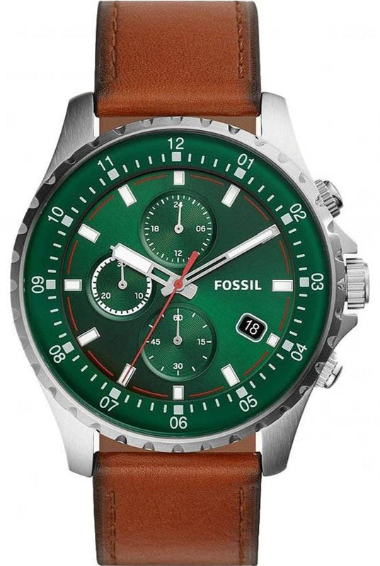 Fossil Dillinger Luggage Chronograph Green Dial Brown Leather Strap Watch for Men - FS5734 Authentic Buy Shop Now
