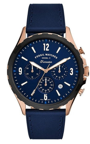 Fossil Forrester Chronograph Blue Dial Blue Leather Strap Watch for Men - FS5814 Authentic Buy Shop Now