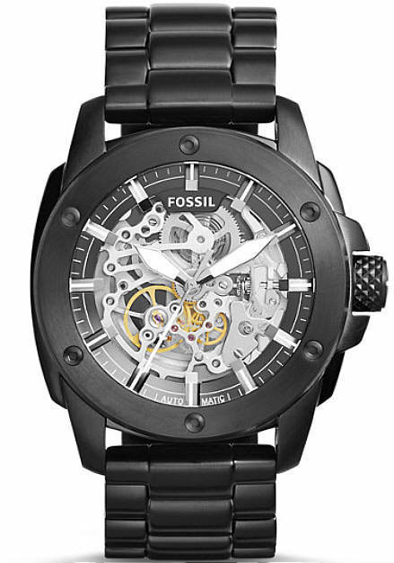 Fossil Modern Machine Automatic Silver Dial Black Steel Strap Watch for Men - ME3080 Authentic Buy Shop Now