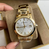 Burberry The City White Dial Gold Steel Strap Watch for Women - BU9103 Authentic Buy Shop Now