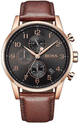 Hugo Boss Navigator Grey Dial Brown Leather Strap Watch for Men - 1513496 Authentic Buy Shop Now