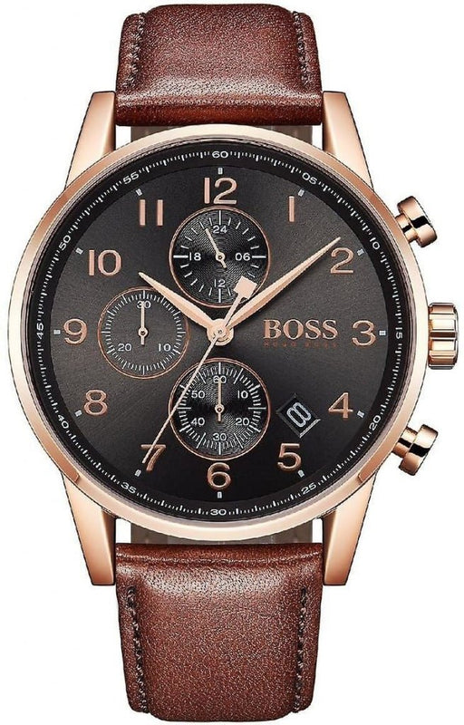 Hugo Boss Navigator Grey Dial Brown Leather Strap Watch for Men - 1513496 Authentic Buy Shop Now
