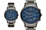 Emporio Armani Renato Chronograph Quartz Blue Dial Black Steel Strap Watch For Men - AR11215 Authentic Buy Shop Now