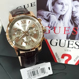 Guess Horizon Quartz Champagne Dial Brown Leather Strap Watch For Women - W0380G4 Authentic Buy Shop Now