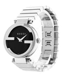 Gucci G Interlocking Black Dial Silver Steel Strap Watch For Women - YA133307 Authentic Buy Shop Now