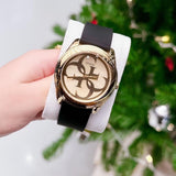 Guess G Twist Gold Dial Black Leather Strap Watch for Women - W0911L3 Authentic Buy Shop Now