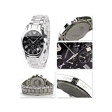 Emporio Armani Velente Chronograph Black Dial Silver Steel Strap Watch For Women - AR0674 Authentic Buy Shop Now