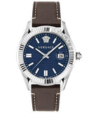 Versace Greca Time Quartz Blue Dial Brown Leather Strap Watch For Men - VE3K00122 Authentic Buy Shop Now