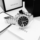 Gucci G Chrono Black Dial Silver Steel Strap Watch For Men - YA101204 Authentic Buy Shop Now