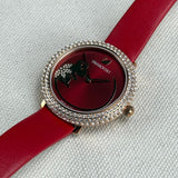 Swarovski Crystal Frost Red Dial Red Leather Strap Watch for Women - 5519226 Authentic Buy Shop Now