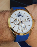 Tommy Hilfiger Decker White Dial Blue Rubber Strap Watch for Men - 1791353 Authentic Buy Shop Now