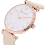 Emporio Armani Gianni T Bar Quartz White Dial Beige Leather Strap Watch For Women - AR1927 Authentic Buy Shop Now