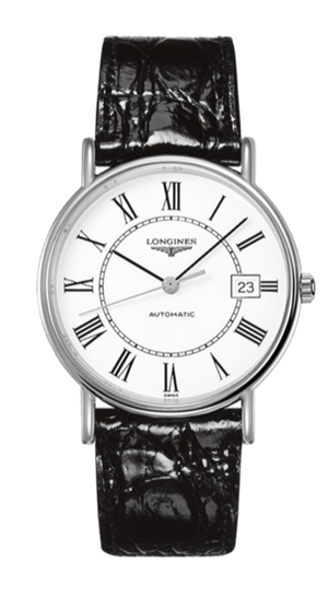 Longines Presence 38.5mm Automatic White Dial Black Leather Strap Watch for Men - L4.921.4.11.2 Authentic Buy Shop Now