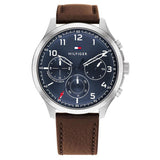 Tommy Hilfiger Asher Chrongraph Blue Dial Brown Leather Strap Watch For Men - 1791855 Authentic Buy Shop Now