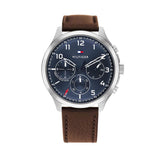 Tommy Hilfiger Asher Chrongraph Blue Dial Brown Leather Strap Watch For Men - 1791855 Authentic Buy Shop Now