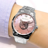 Gucci G Timeless Quartz Mother of Pearl Pink Dial Silver Steel Strap Watch for Women - YA1264166 Authentic Buy Shop Now