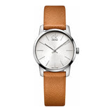 Calvin Klein City Silver Dial Light Brown Leather Strap Watch For Women- K2G23120 Authentic Buy Shop Now