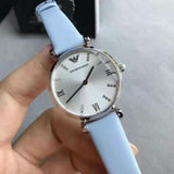 Emporio Armani Gianni T-Bar White Dial Blue Leather Strap Watch for Women - AR1928 Authentic Buy Shop Now
