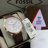 Fossil Goodwin Chronograph White Dial Brown Leather Strap Watch for Men - FS5415 Authentic Buy Shop Now