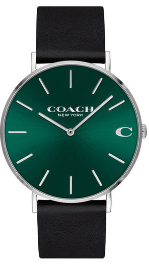Coach Charles Green Dial Black Leather Strap Watch for Men - 14602436 Authentic Buy Shop Now