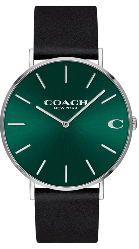 Coach Charles Green Dial Black Leather Strap Watch for Men - 14602436 Authentic Buy Shop Now