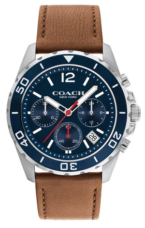 Coach Kent Chronograph Blue Dial Brown Leather Strap Watch for Men - 14602560 Authentic Buy Shop Now