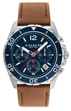 Coach Kent Chronograph Blue Dial Brown Leather Strap Watch for Men - 14602560 Authentic Buy Shop Now