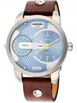 Diesel Mini Daddy LIght Blue Dial Brown Leather Strap Watch For Men - DZ7321 Authentic Buy Shop Now
